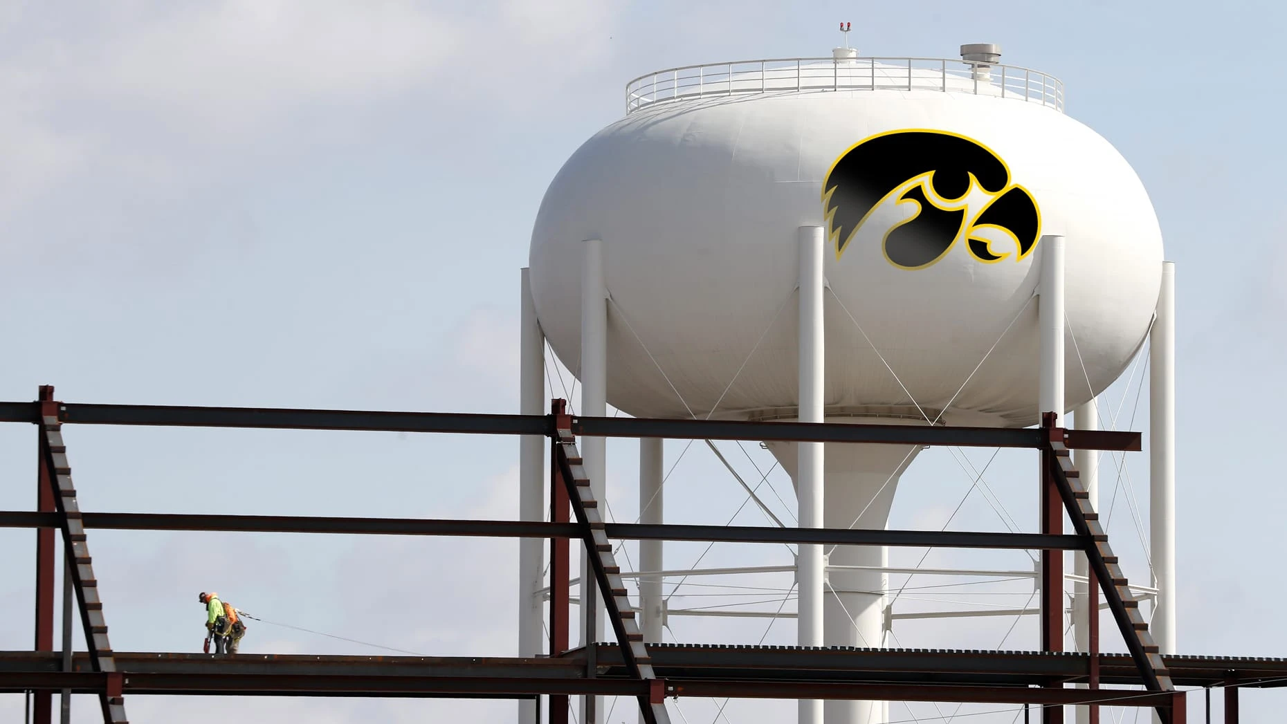 Iowa water tower with Hawkeye