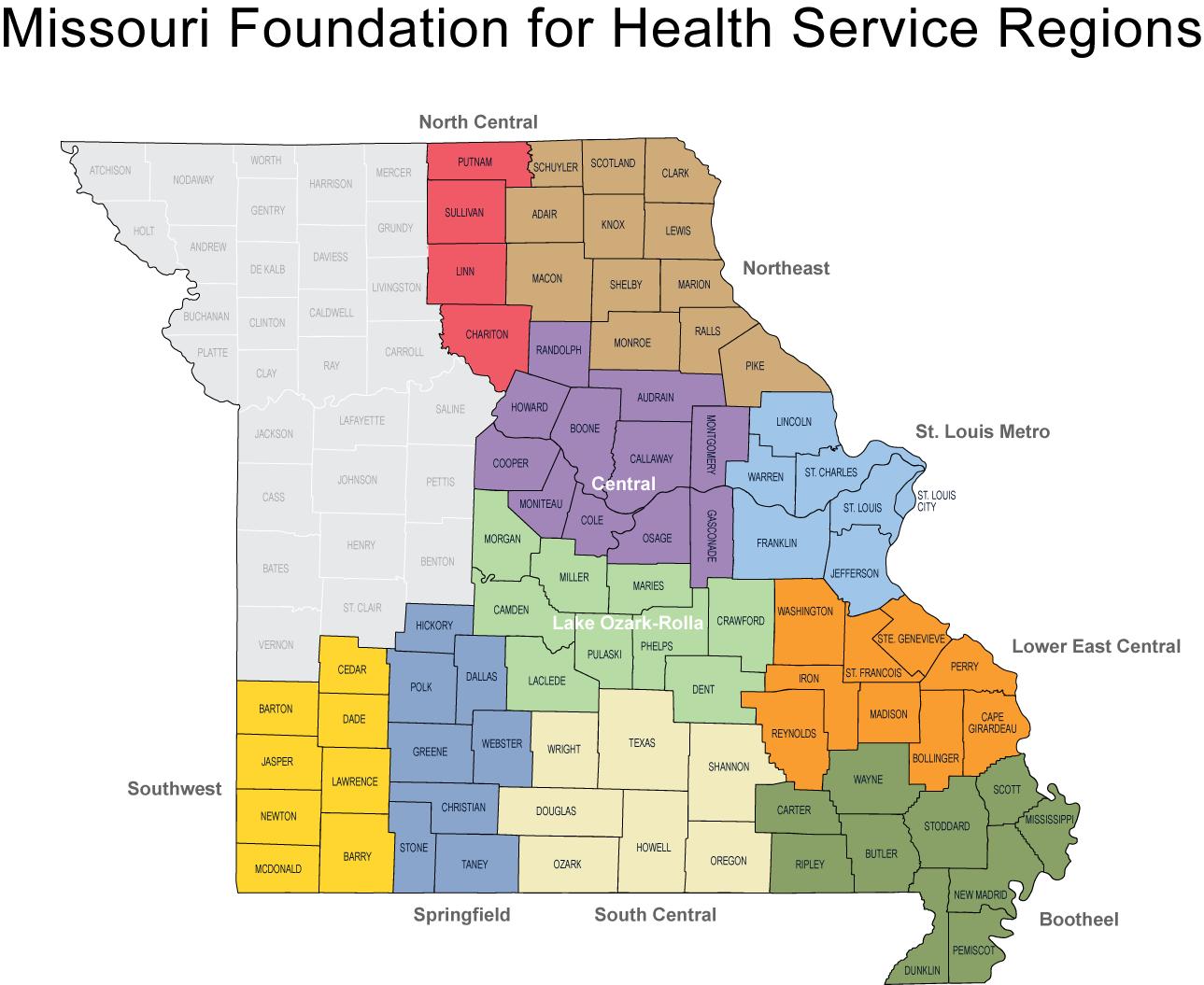 Regions covered by Missouri Foundation for health Services