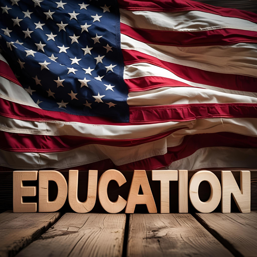 American flag with Education spelled out. 